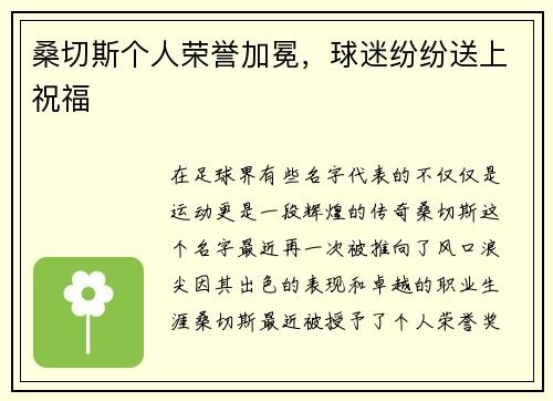 桑切斯个人荣誉加冕，球迷纷纷送上祝福