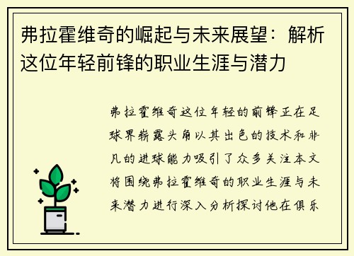 弗拉霍维奇的崛起与未来展望：解析这位年轻前锋的职业生涯与潜力